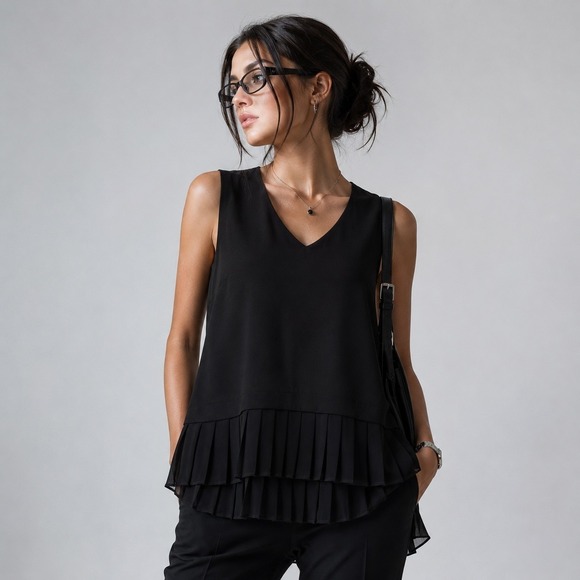 The Limited Collection Tops - Limited Peplum Pleated Top Womens S Black Chiffon Lined Rear Zip Office Goth
